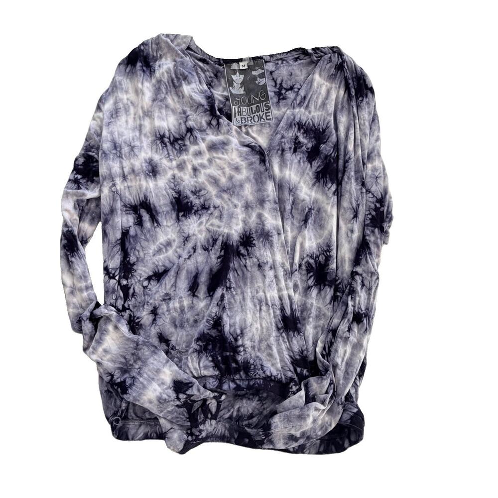 Young Fabulous & Broke YFB ~ Size M ~ Tie Dye Faux Wrap Blouse Shirt Modal